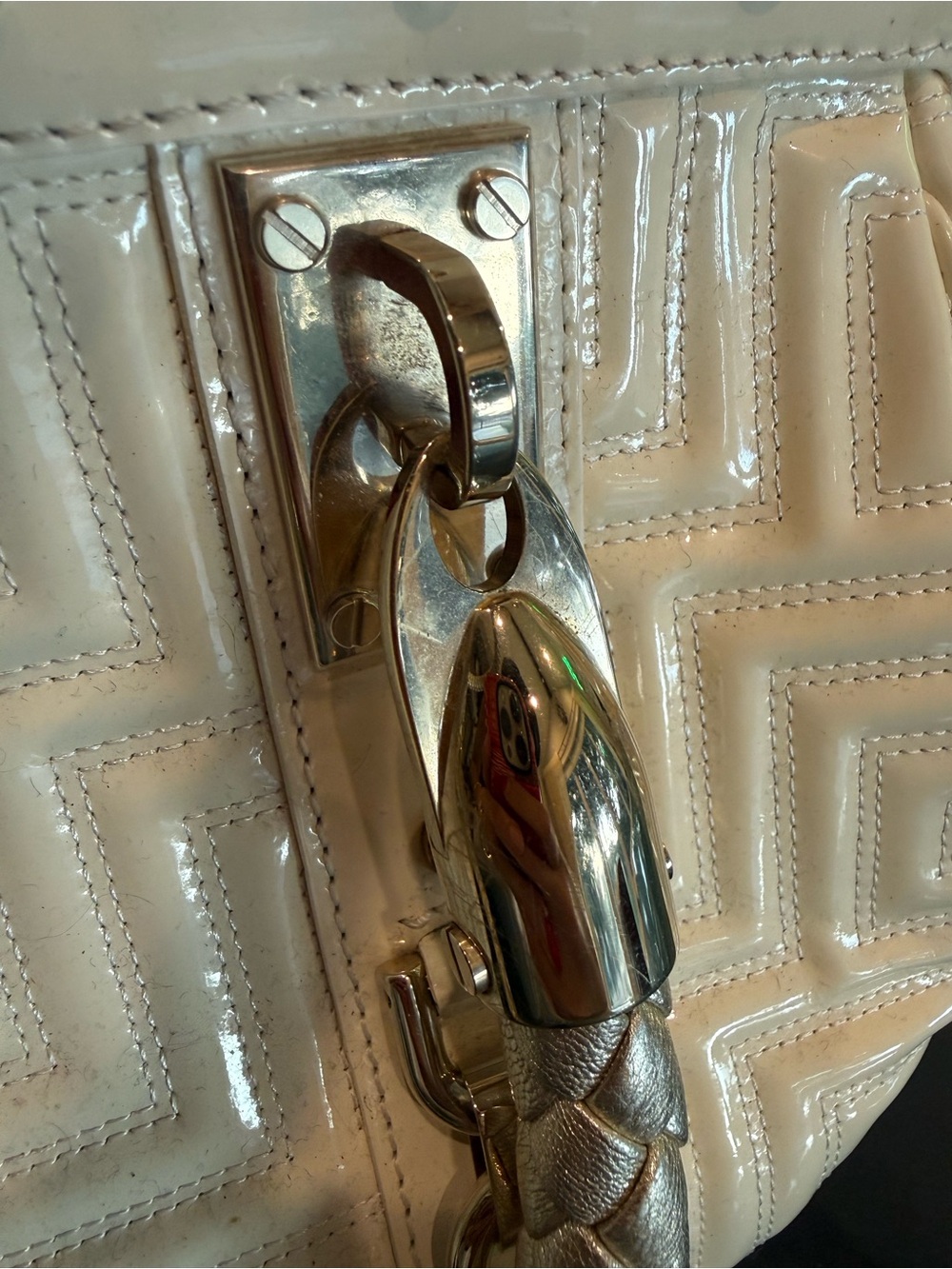 Vintage Gianni Versace Couture White Patent Leather Top Handle Bag Made in Italy - Picture 10 of 16